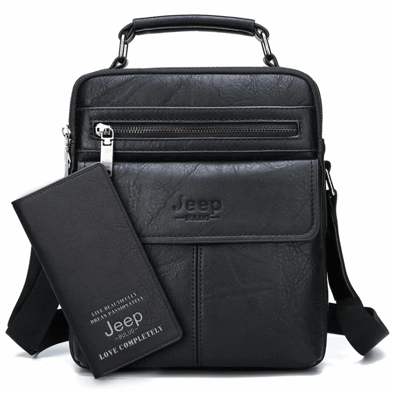 2pc Durable & Stylish Men's Split Leather Crossbody Messenger Bag