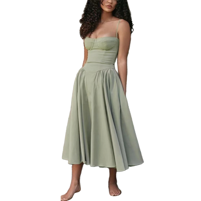 Suspender Mid-Length Dress with Chest Support