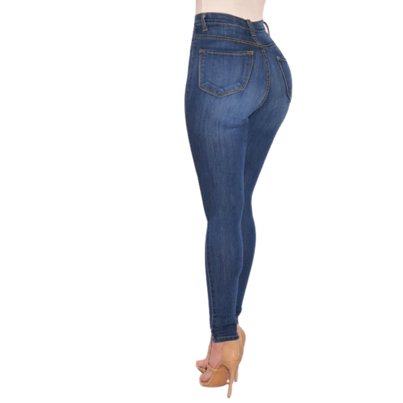 Vintage Button Pencil foot High-Waist Slim Skinny Jeans for Women