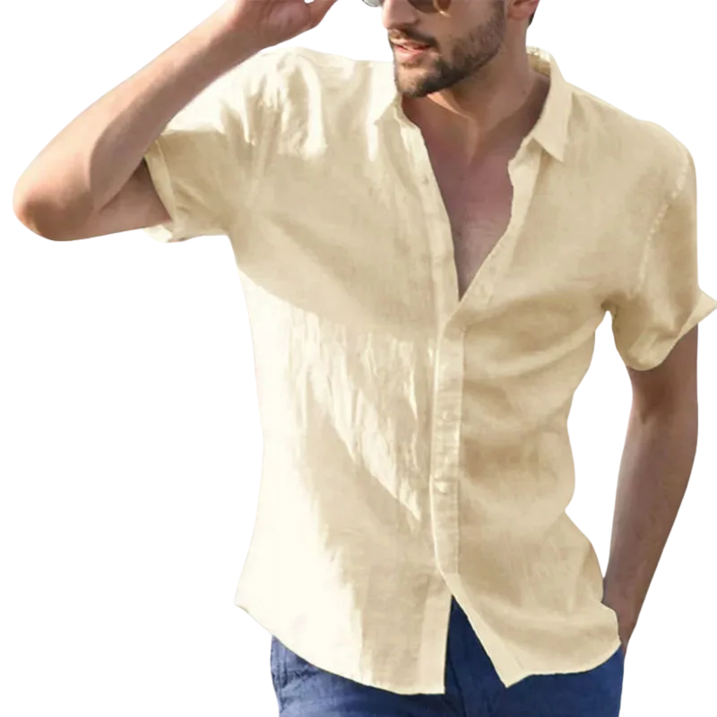 Casual Solid Summer Men’s Cotton Linen Short Sleeve Shirt
