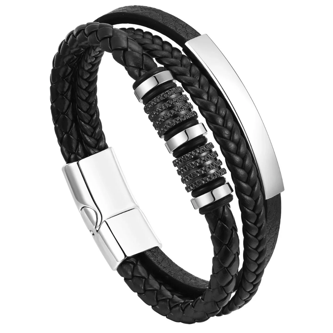 Personalized Triple-Woven Leather Bracelet for Men