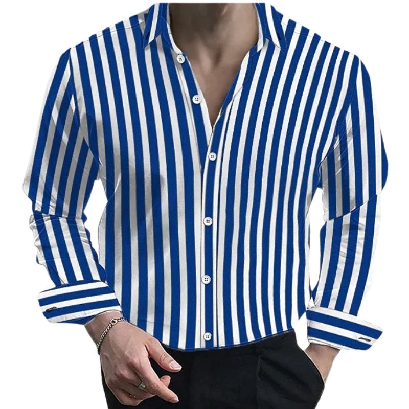 Formal Men’s Striped Long Sleeve Lapel Shirt – Casual Button Top