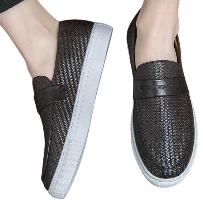 Casual Weave Pattern Flat Men’s Slip-On Leather Loafers