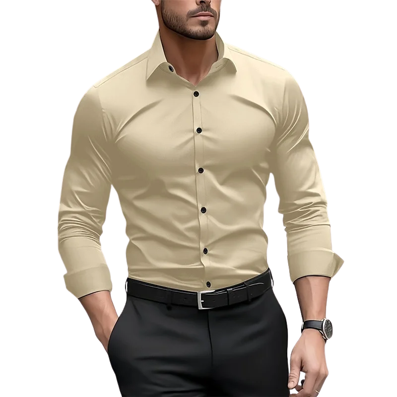 Wedding & Outdoor Men’s Solid Color Long Sleeve Formal Shirt