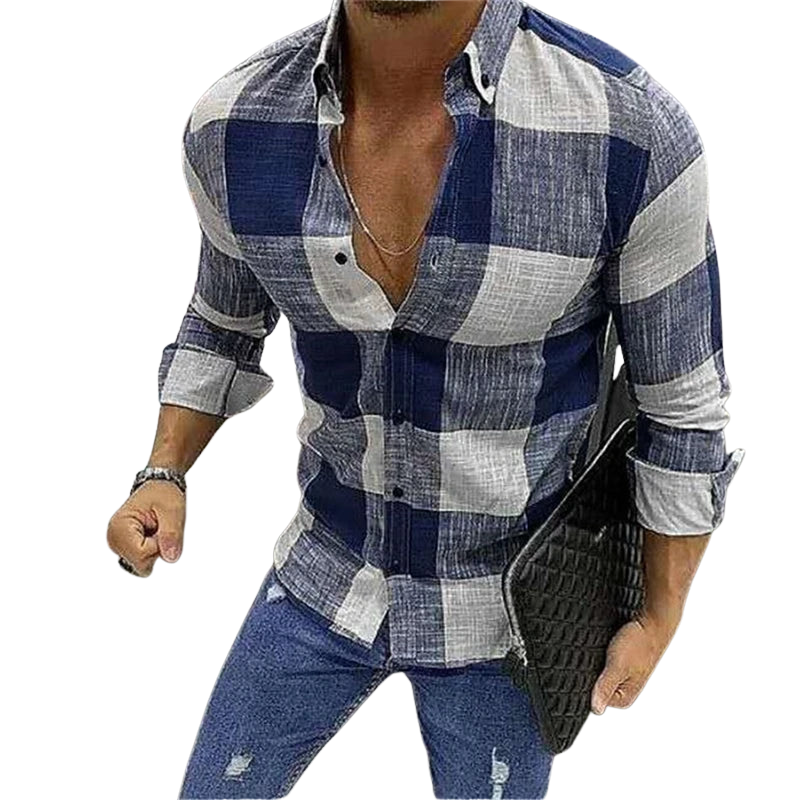 Designer Men’s Plaid Long Sleeve Casual Street Shirt