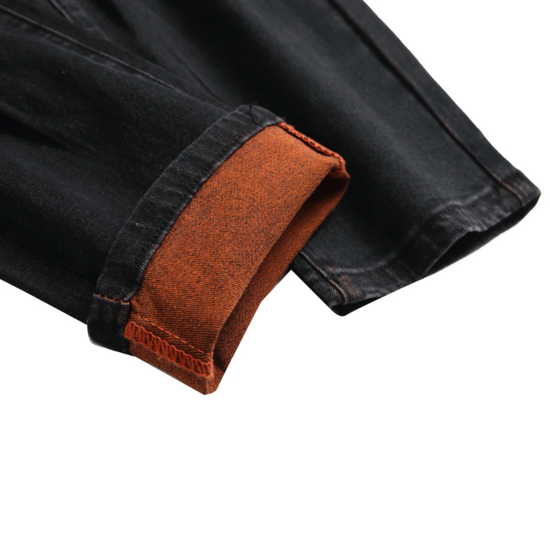 Men’s Black & Orange Distressed Casual Party Stretch Jeans