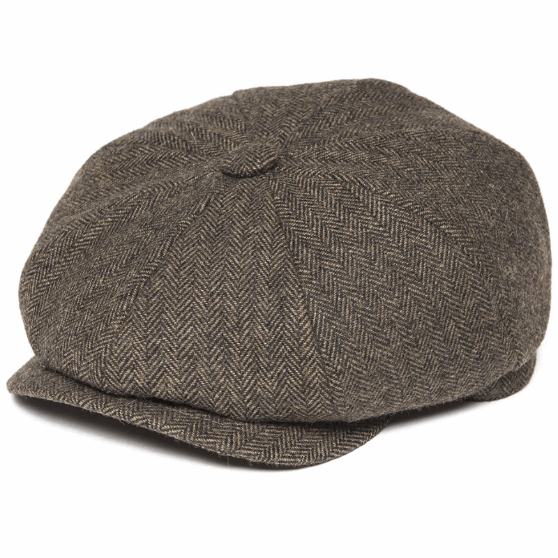 Men’s Herringbone Tweed Newsboy Cap – Wool Flat Hat