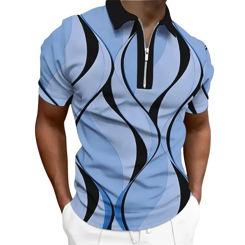 Short Sleeve Casual Men’s Summer 3D Striped Polo Shirt