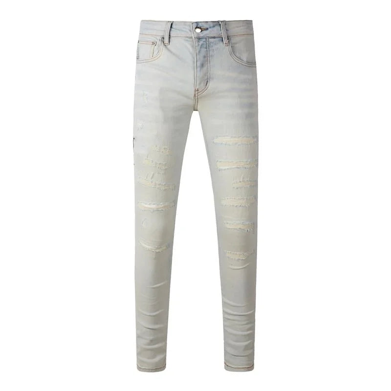 Men’s Low-Rise Skinny Denim Retro Slim-Fit Street Jeans