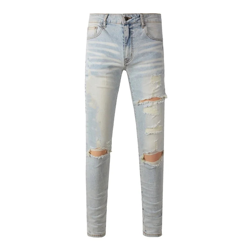 Men’s Retro Street Skinny Low-Rise Denim Jeans Pants