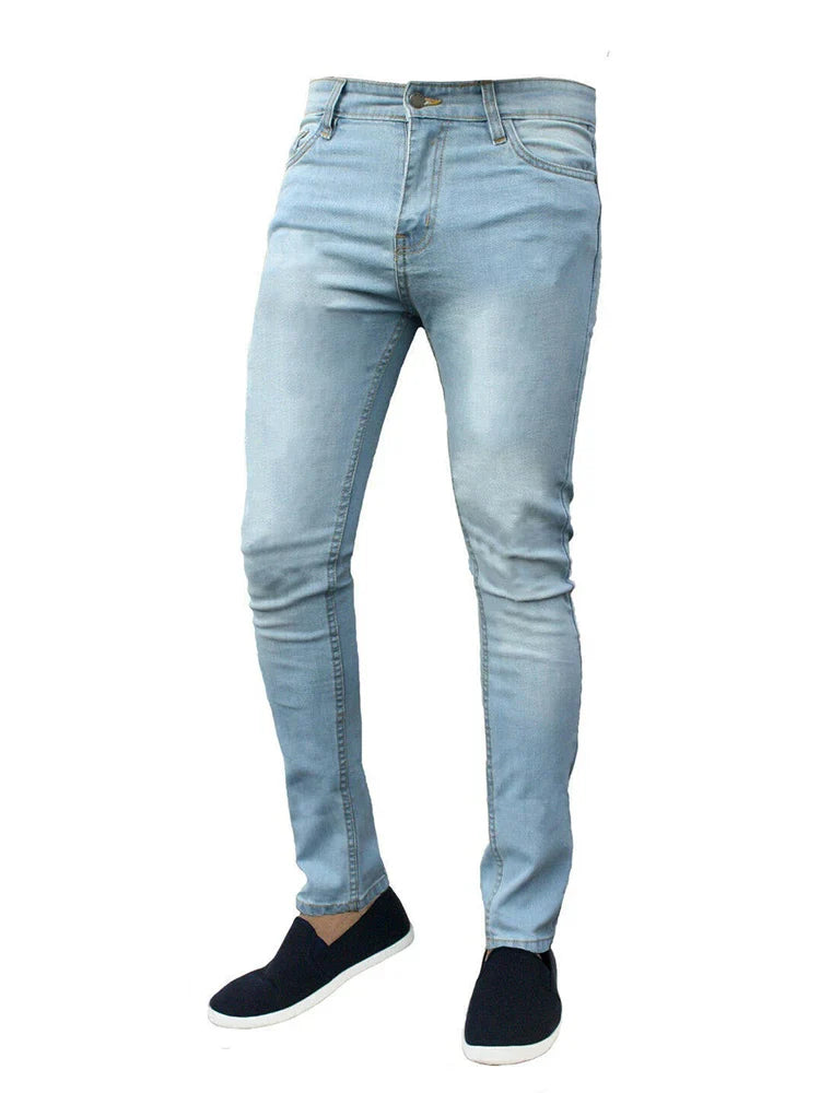Classic Slim Fit Stretch Jeans for Men - Light Blue Denim Pants