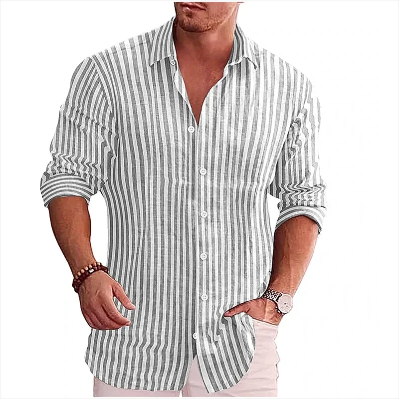 Formal & Casual Styles Men’s Striped Long Sleeve Lapel Shirt