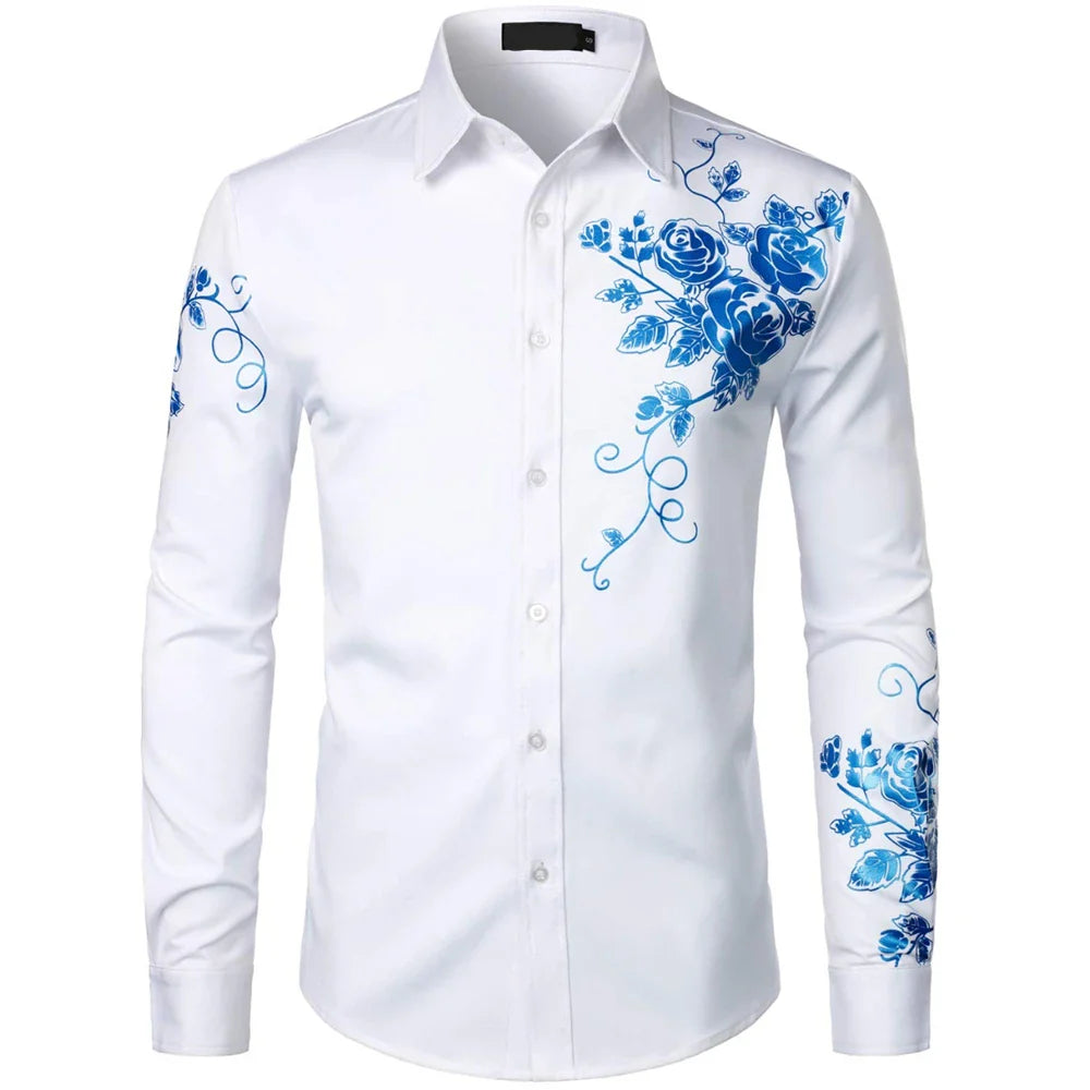 Casual Elegant Men’s Oversized Printed Long Sleeve Shirt