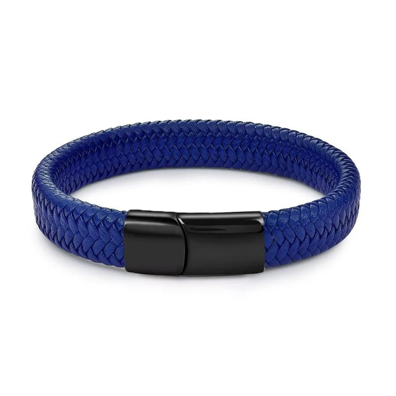 Men's White Braided Leather Bracelet with Stainless Steel Clasp