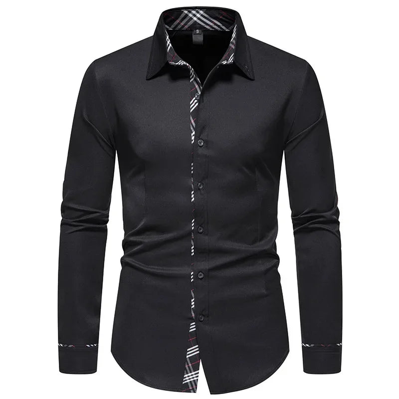 Slim Fit Long Sleeve Formal Shirt without Pocket for Men