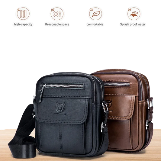 Genuine Leather Men's Shoulder Crossbody Bag Cowhide Casual Korean Style Student Handbag Small Commuter Messenger Bag