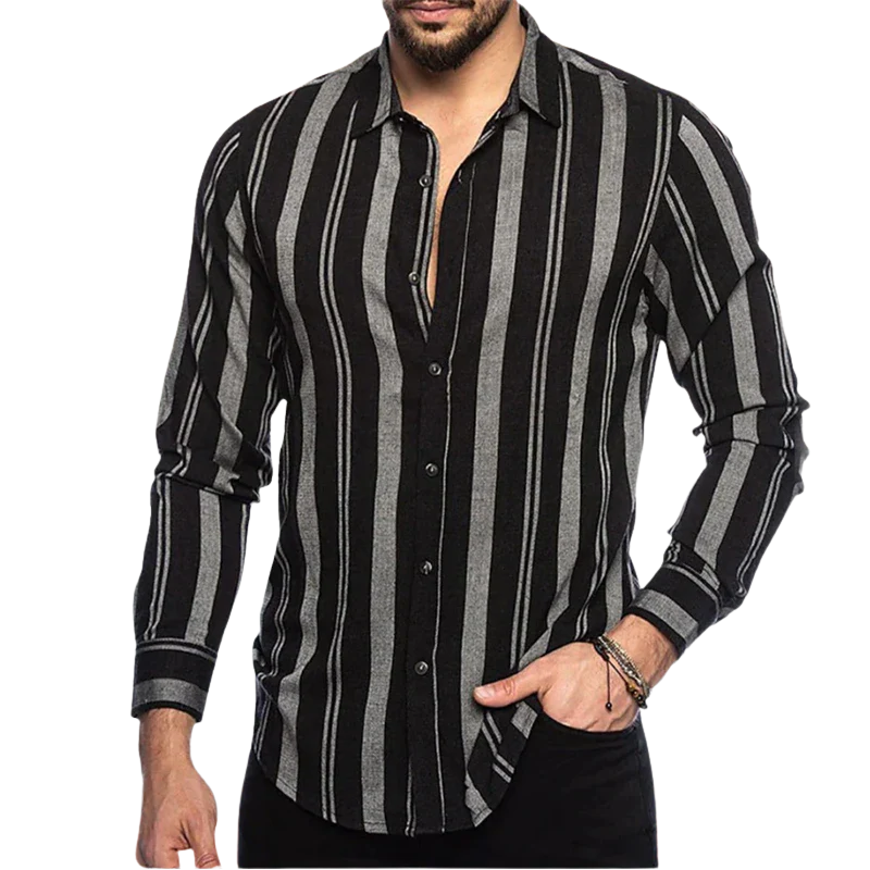 Shadowline Vertical Stripe Trendy Long Sleeve Streetwear Shirt