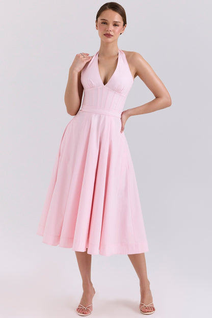 Halter Neck Backless Drawstring Tie Dress
