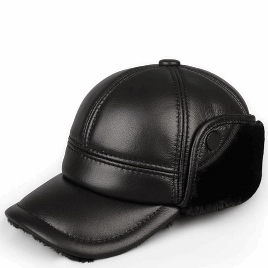Genuine Leather Winter Bomber Hat with Warm Earmuffs