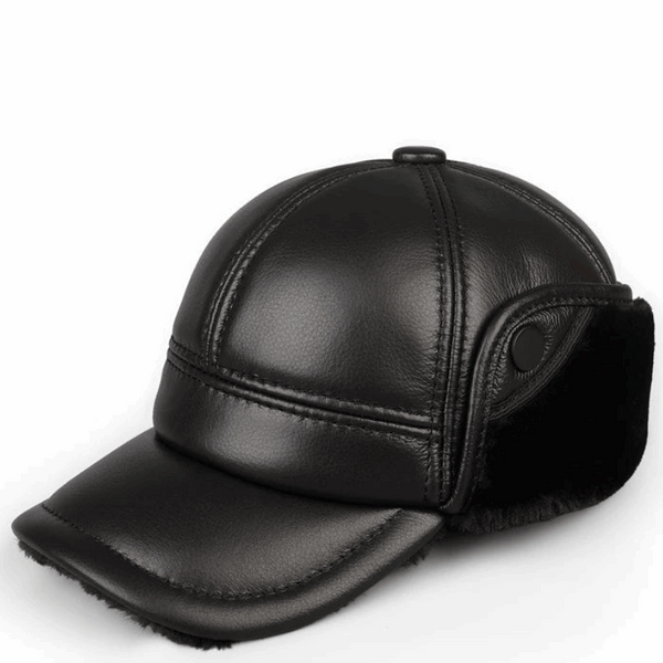 Genuine Leather Winter Bomber Hat with Warm Earmuffs