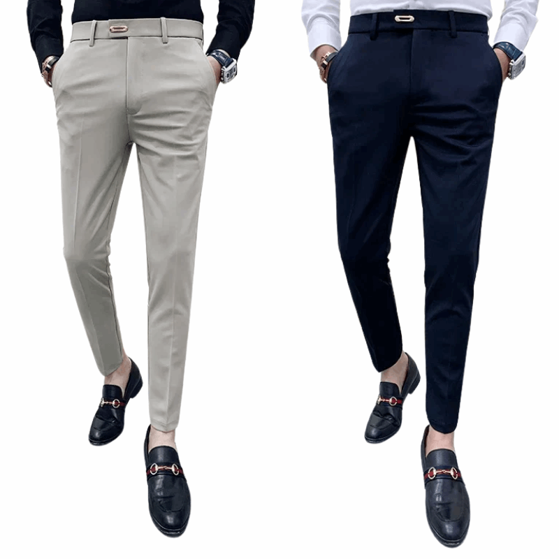Korean Streetwear Style Men's Slim Fit Ankle Pants for Spring & Fall