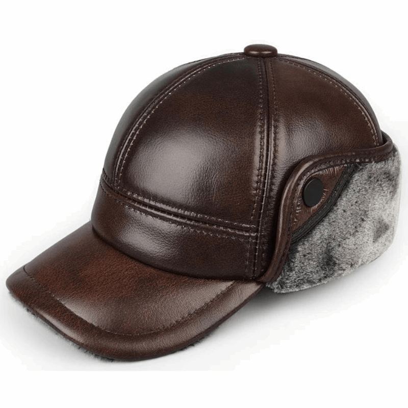 Genuine Leather Winter Bomber Hat with Warm Earmuffs