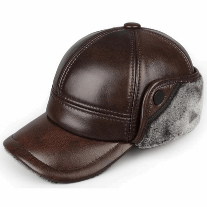 Genuine Leather Winter Bomber Hat with Warm Earmuffs