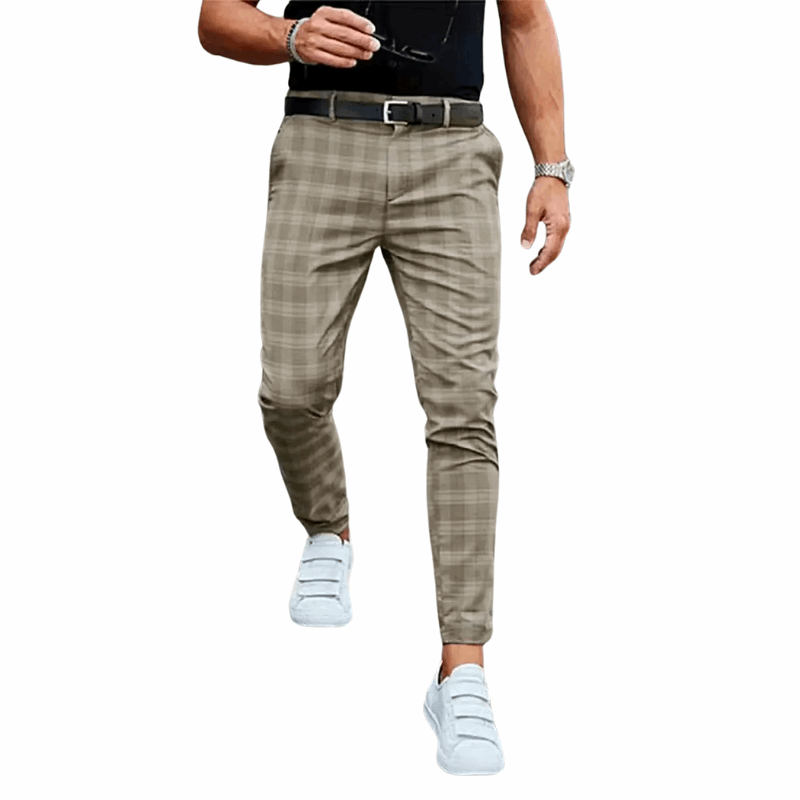 Casual Mid Waist Mid Waist Men's Plaid Slim Fit Suit Pants