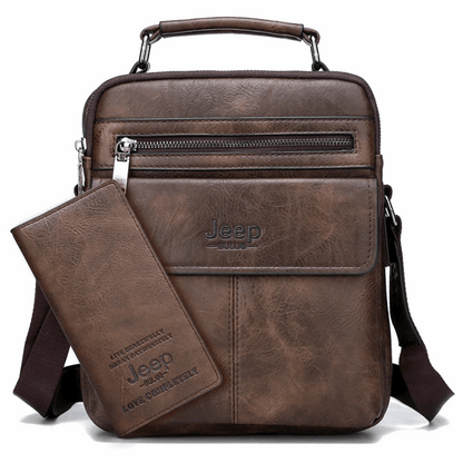 2pc Durable  & Stylish Men's Split Leather Crossbody Messenger Bag