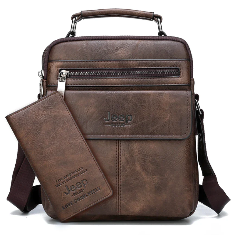 2pc Durable  & Stylish Men's Split Leather Crossbody Messenger Bag