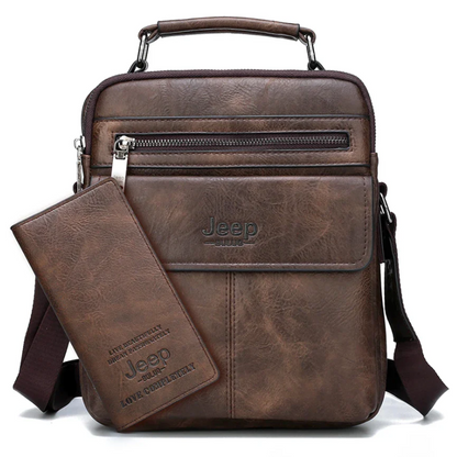 2pc Durable  & Stylish Men's Split Leather Crossbody Messenger Bag