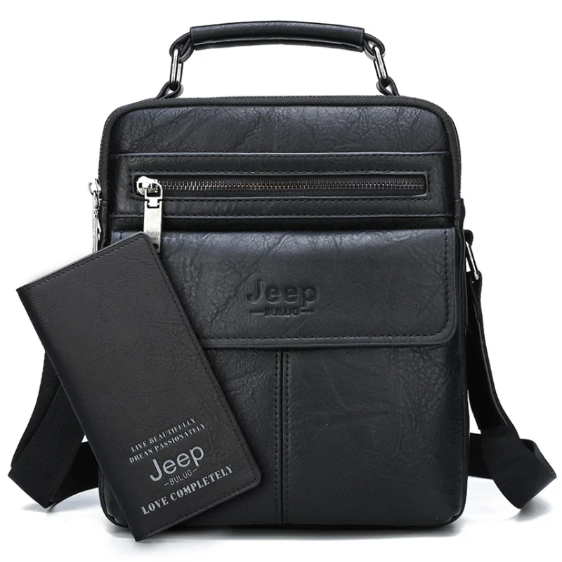 2pc Durable  & Stylish Men's Split Leather Crossbody Messenger Bag