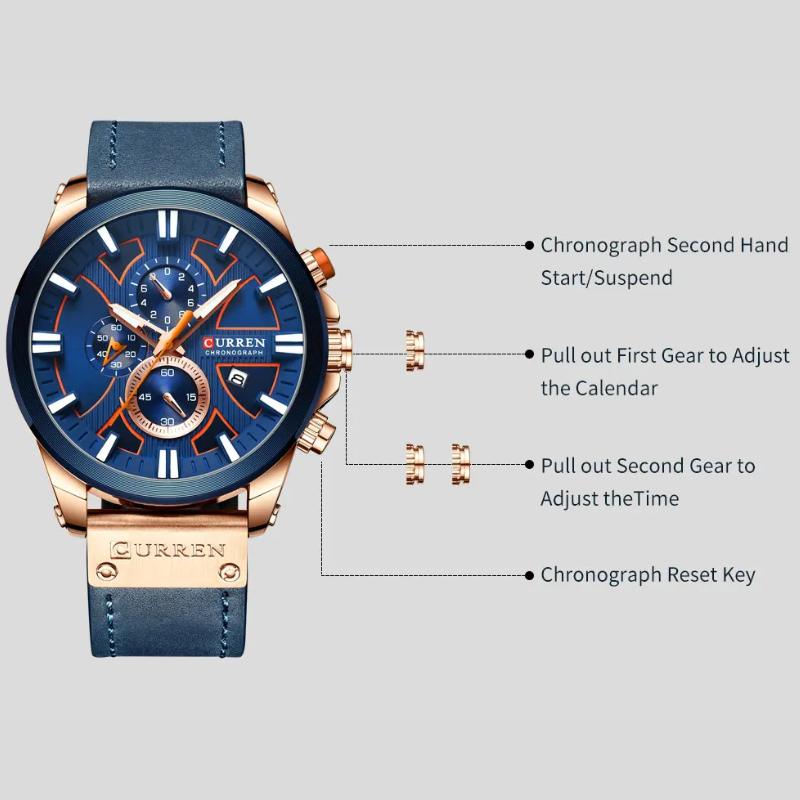 CURREN Men's Waterproof Military Quartz Watch with Date Display