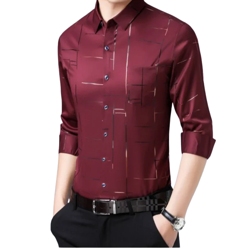 Stylish Long-Sleeve Business Top Men’s Wrinkle-Free Printed Shirt
