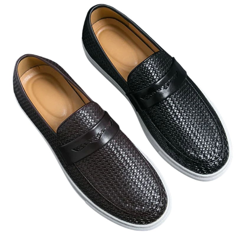 Casual Weave Pattern Flat Men’s Slip-On Leather Loafers