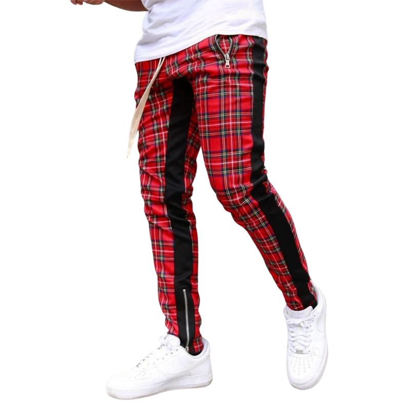 Spring/Summer Style Men's Color block Plaid Zip-Leg Sports Pants