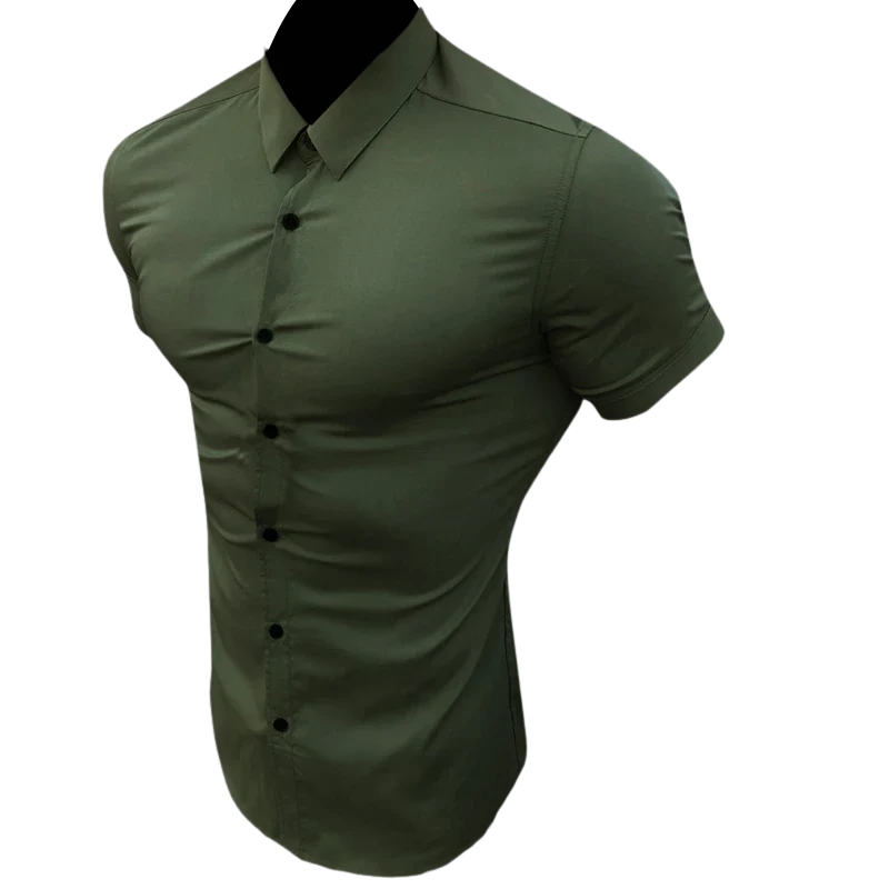 Trendy Summer Men’s Slim Fit Dress Shirt with Short Sleeves