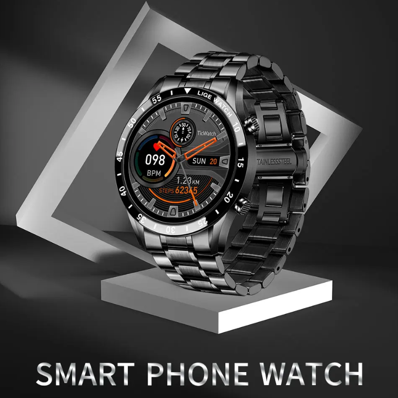 LIGE Men’s Steel Smartwatch Full Touch Bluetooth Call Waterproof