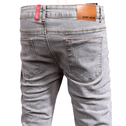 Men’s Retro Gray Stretch Slim-Fit Ripped Denim Jeans