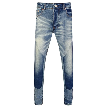 Light Blue, Stretch, Low Rise Men's Retro Graffiti Skinny Jeans