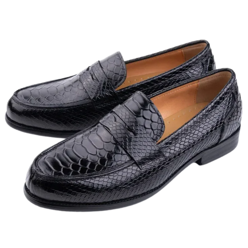 Men’s Casual Handmade Snake Print Leather Dress Shoes Loafers