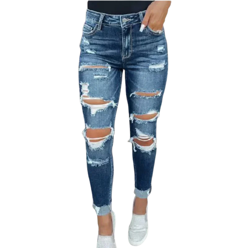 Hip-Lift Commuter Denim Slim Patchwork Jeans for Women