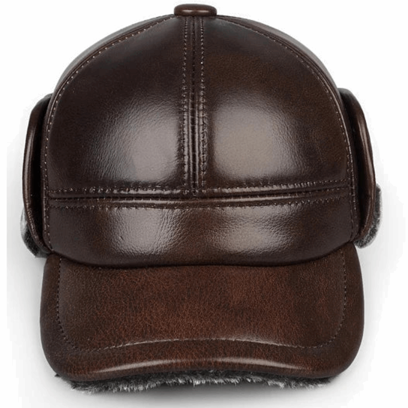 Genuine Leather Winter Bomber Hat with Warm Earmuffs