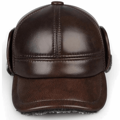 Genuine Leather Winter Bomber Hat with Warm Earmuffs
