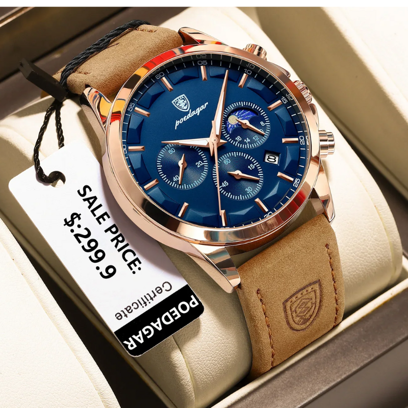 Waterproof & Leather Strap Luxury Men's Chronograph Watch