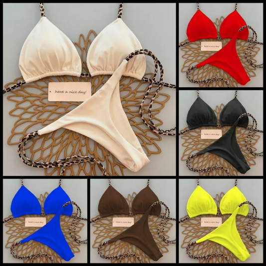 Leopard Print Thong Bikini Set – Bold Women’s Beach Swimwear