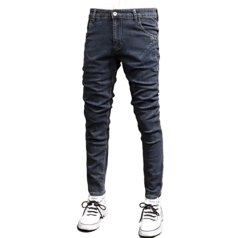 Men’s Retro Gray Stretch Slim-Fit Ripped Denim Jeans