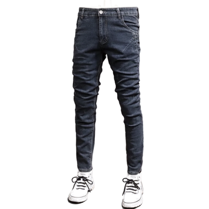 Men’s Retro Gray Stretch Slim-Fit Ripped Denim Jeans