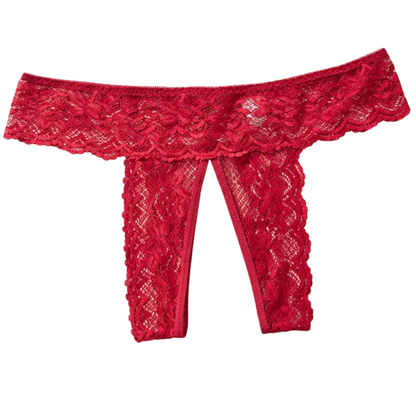 Sexy Lace Open Crotch Women’s Panties Solid Color Briefs