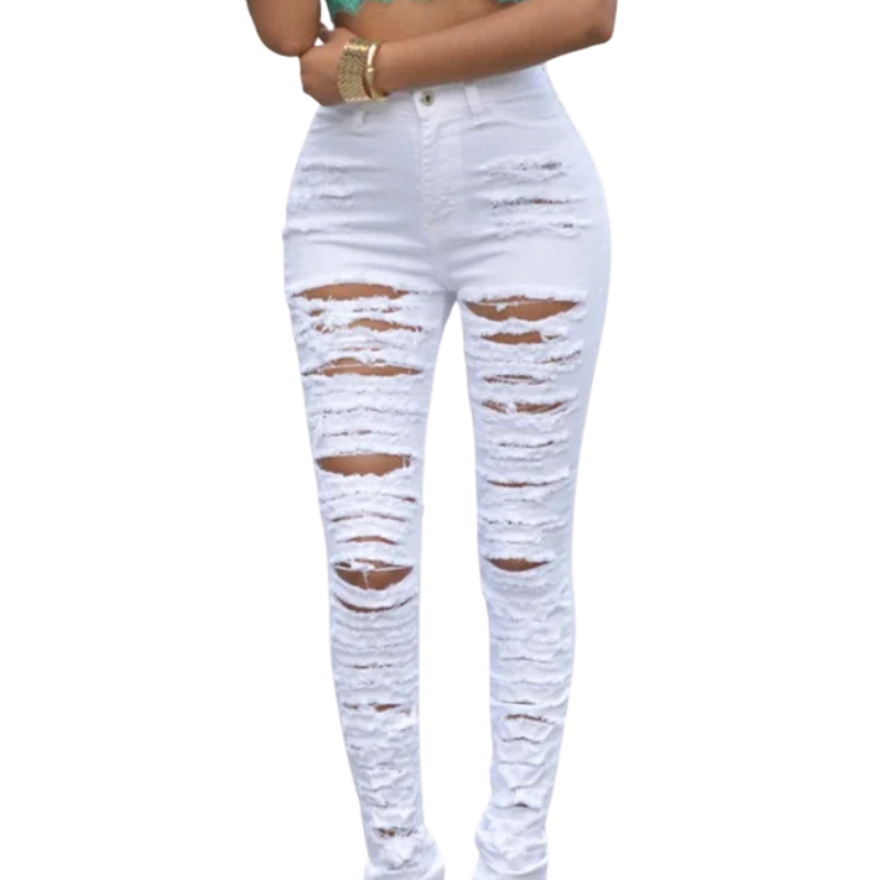 Slim Elastic Fit High-Waist Ripped Skinny Jeans for Women
